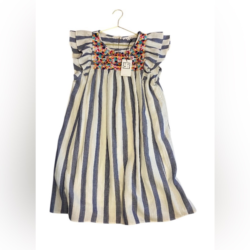 THML Blue and White Striped Dress with Colorful Details
